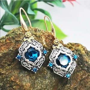 Filigree SILVER GOLD VINTAGE STYLE SAPPHIRE EARRINGS Vintage Style